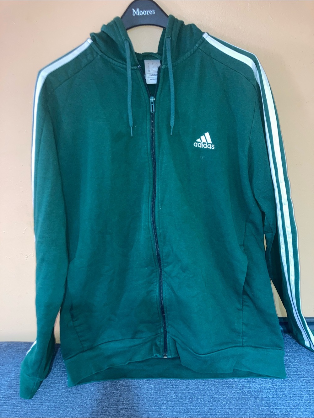 adidas Forest Green Zip Hoodie with White Stripes